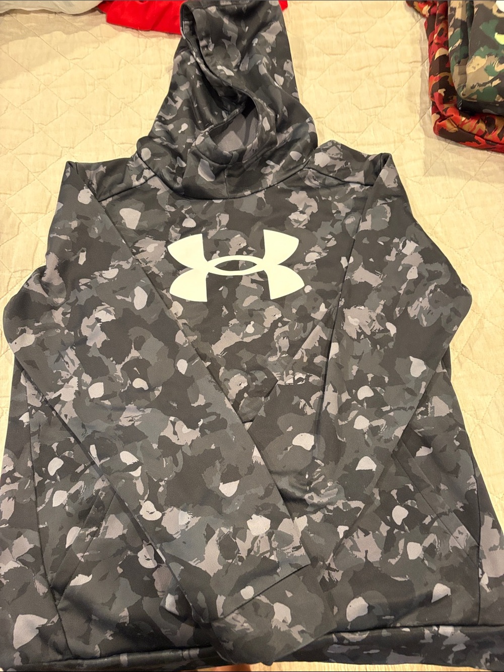 Under Armour Black & Gray Camo Hoodie with White Logo